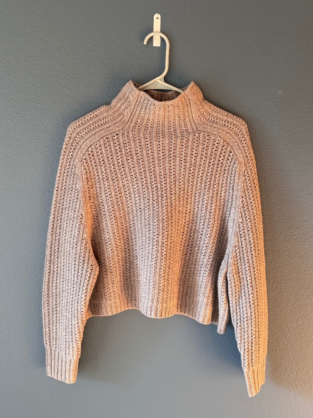 NWT Madewell Pointelle-Stitch Mockneck Merino Wool Sweater Gray XS Boxy